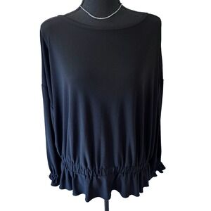 Willow Drive Black Blouse Long Sleeve Elastic Waist Ruffle Cuff Size XL